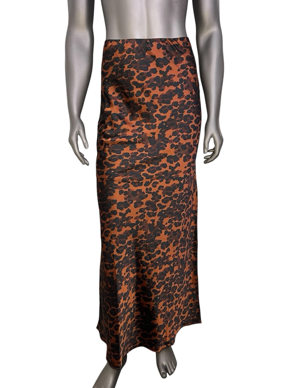 Urban Social Maxi Skirt Womens‎ S Satin Slip Leopard Print Slit Long Brown